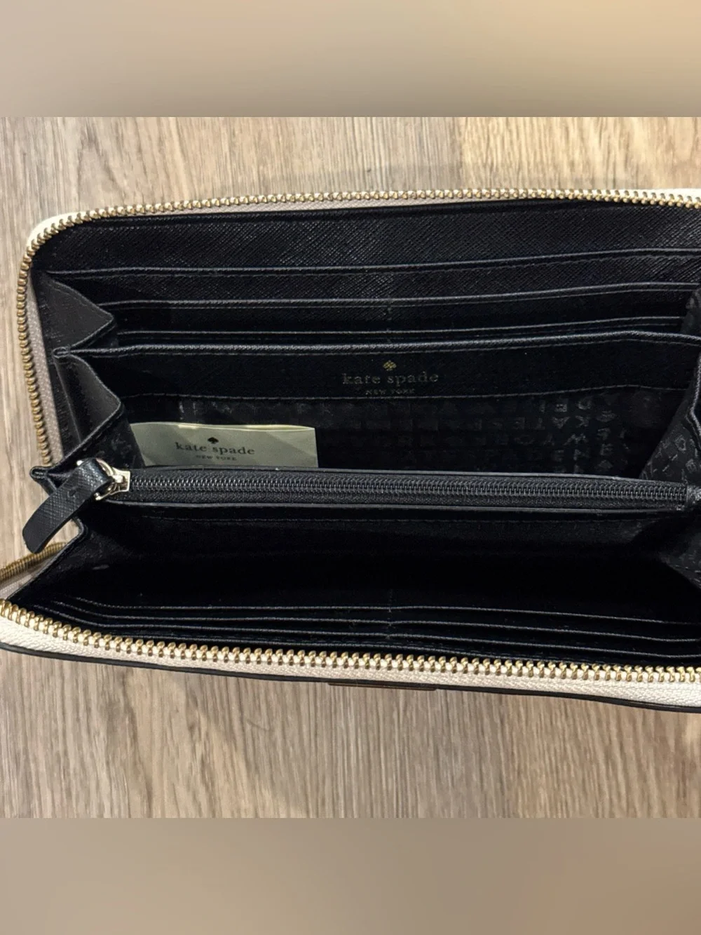 kate spade Cream and Black Zip-Around Wristlet Wallet